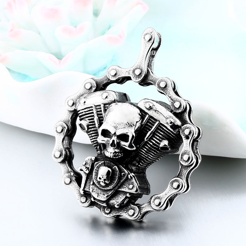 Punk Heavy Metal Skull Head Stainless Steel Pendant Necklace