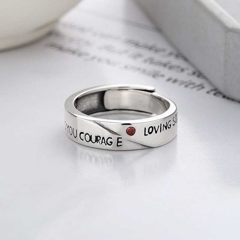 S925 Silver Fashion Simple Style English Letters Artistic Temperament Ring