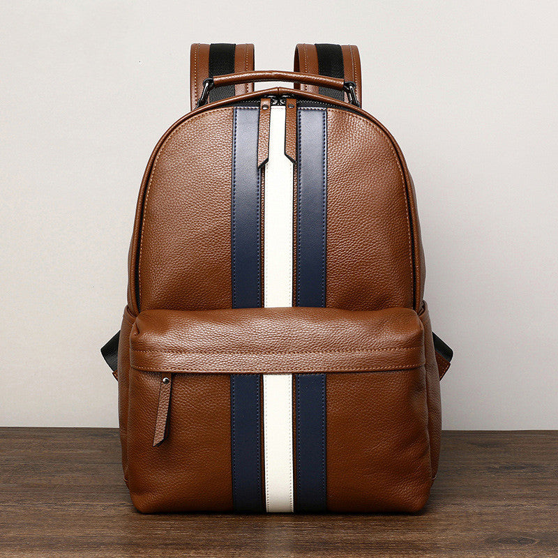 Sac à dos de voyage décontracté en cuir pour homme avec contraste de couleurs
