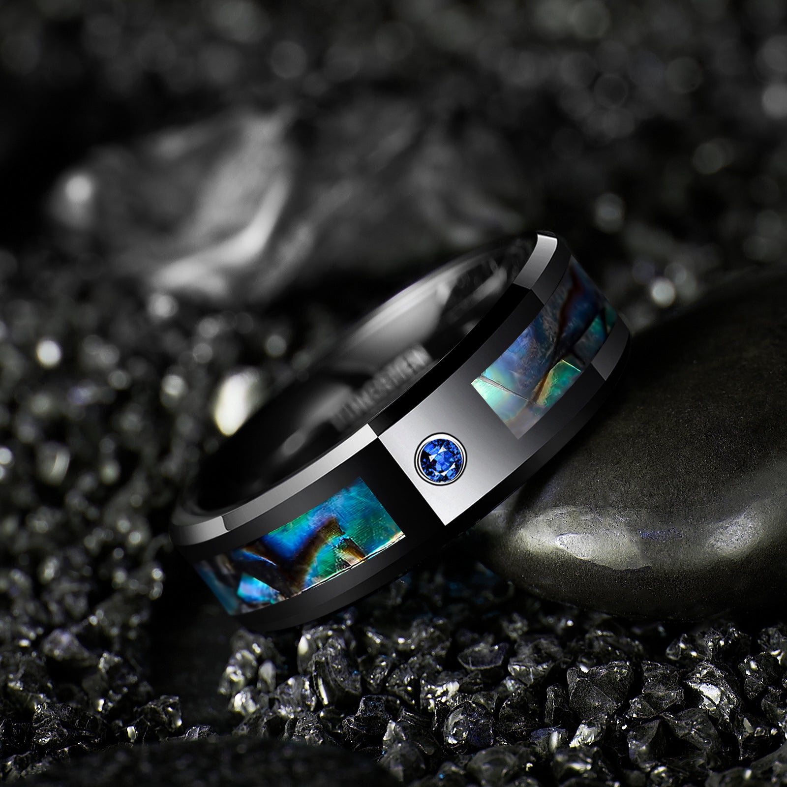 Men's Fashion Plating Zircon Tungsten Steel Ring