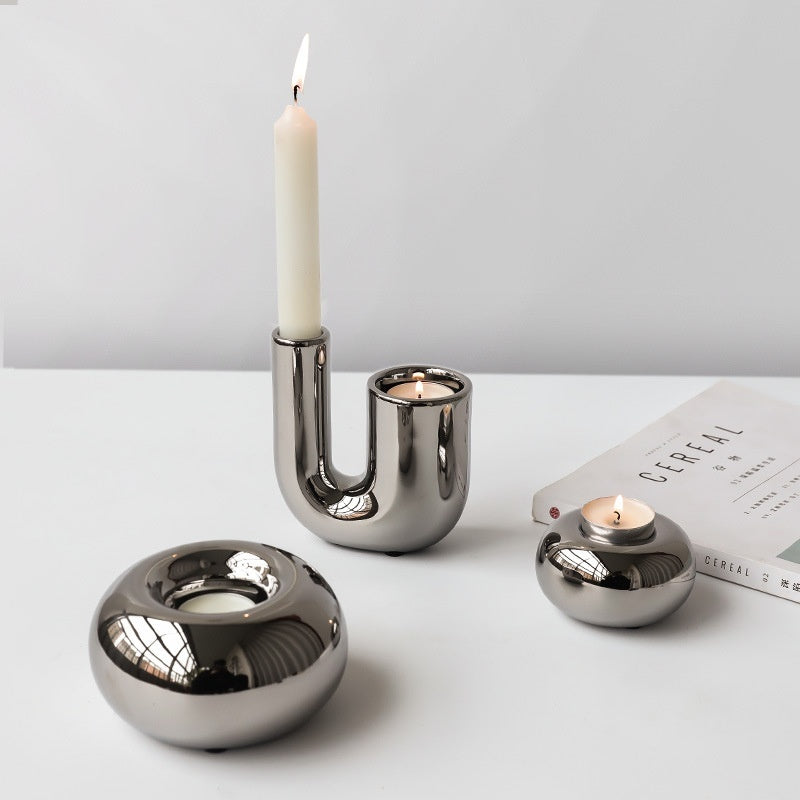 Décoration d'intérieur moderne, simple et luxueuse, en céramique géométrique plaquée argent.