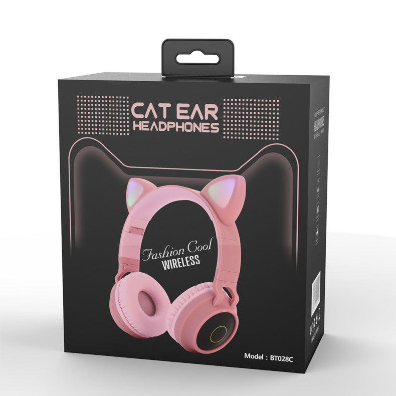 Casque Audio LED Oreilles de Chat Bluetooth 5.0 sans Fil Pliable Portable pour Enfants avec Microphone, Meilleur Cadeau