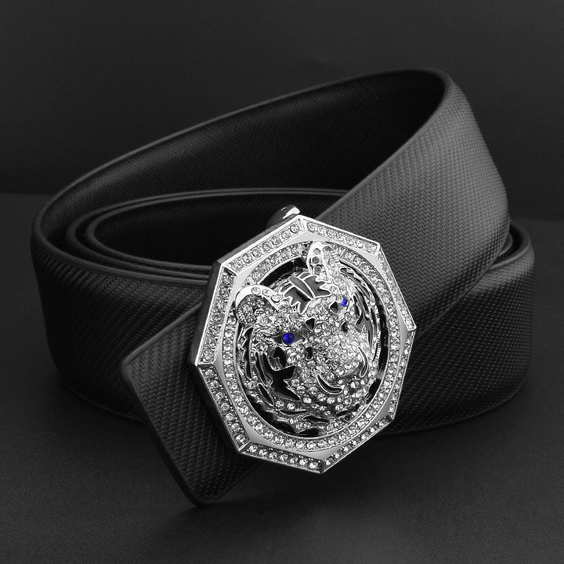 Zodiac Tiger Head Belt Men's Leather Smooth Buckle