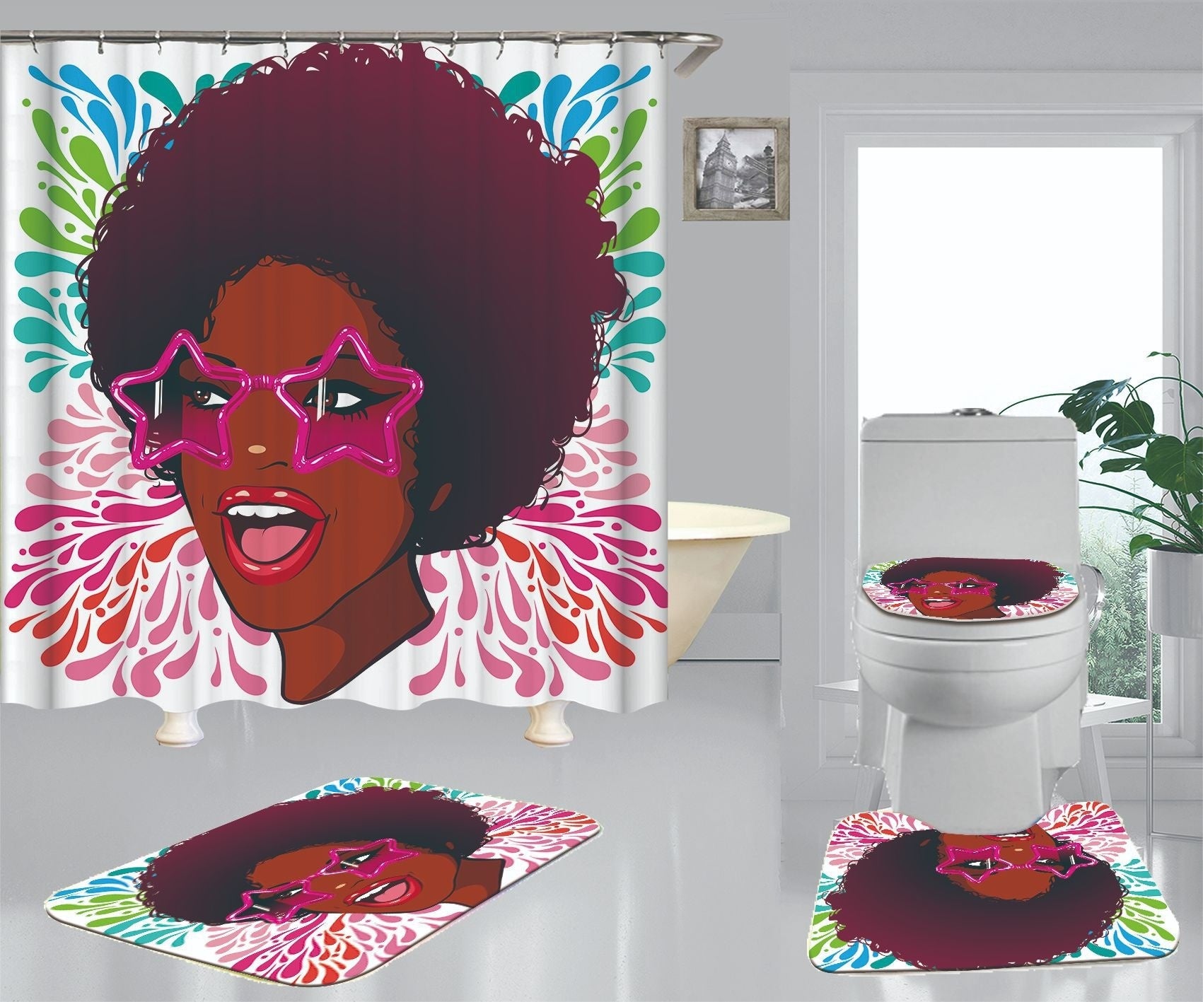Afro  Pattern Polyester Digital Shower Curtain