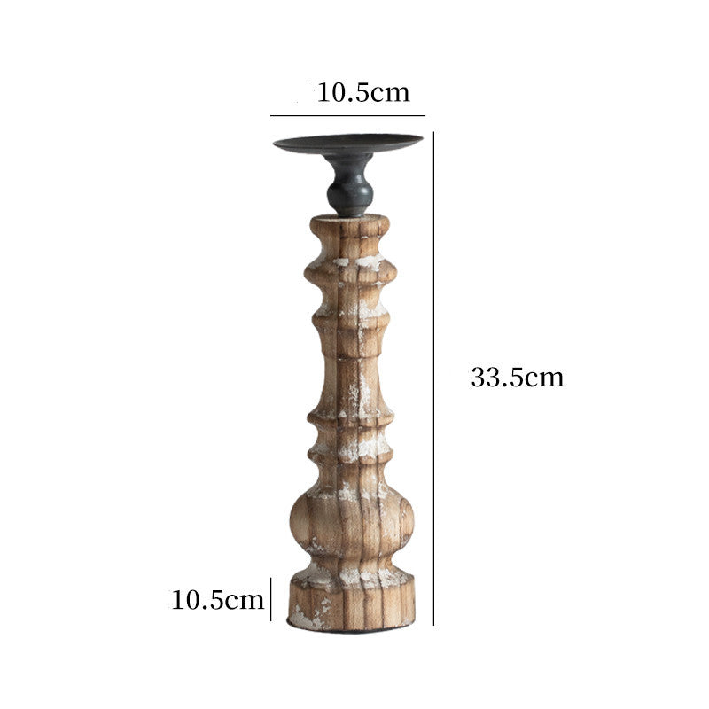American Retro Solid Wood Wrought Iron Candle Holder Ornaments