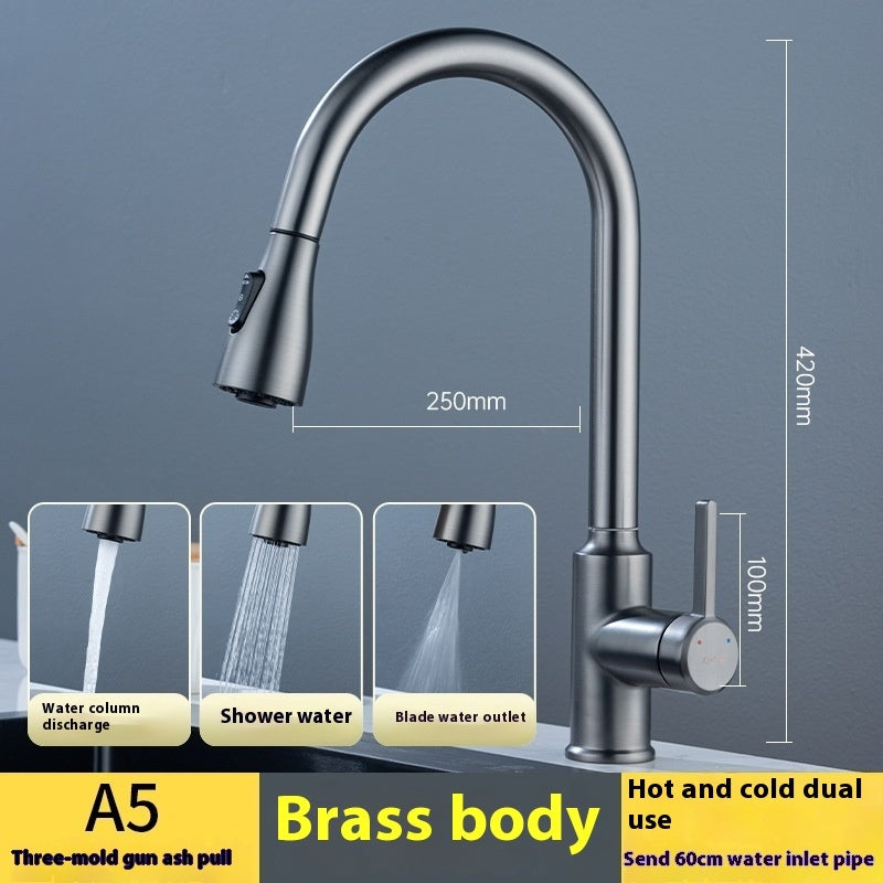 Black Rotatable Retractable Splash Proof Faucet