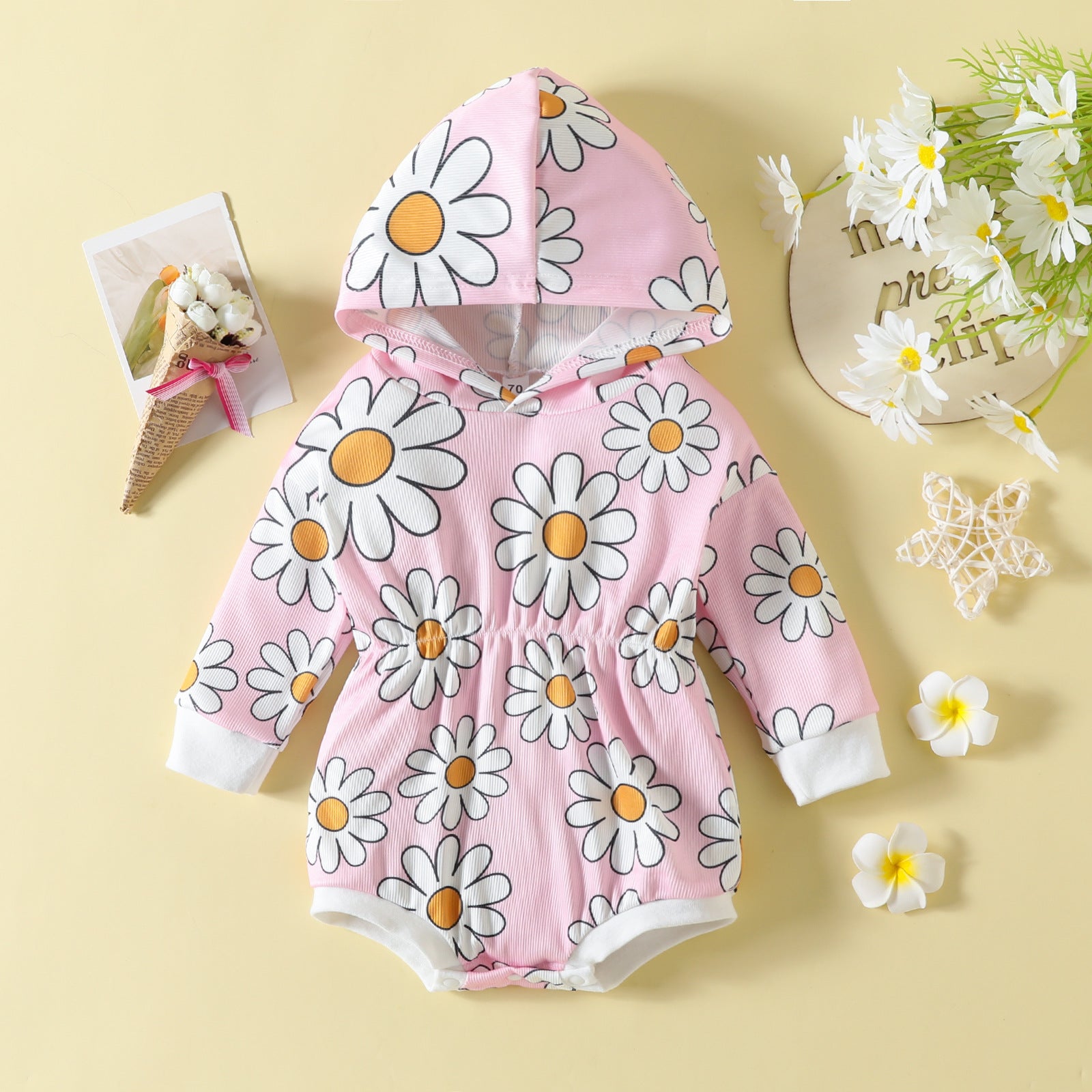Children's Flower Print Hooded Romper