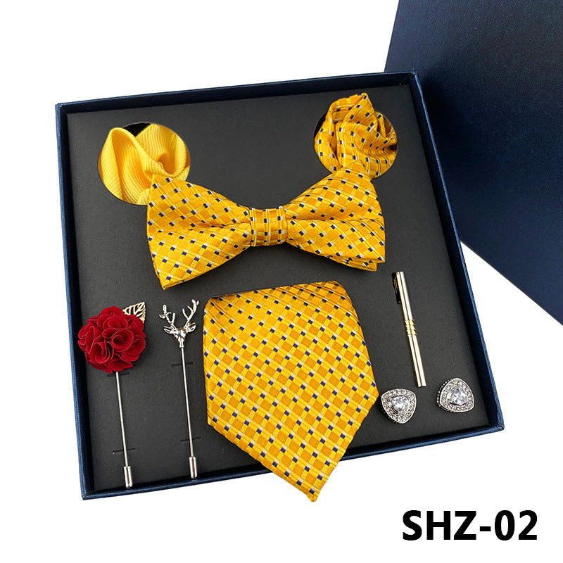 Men's Fashion Simple Pocket Scarf Brooch Tie Set