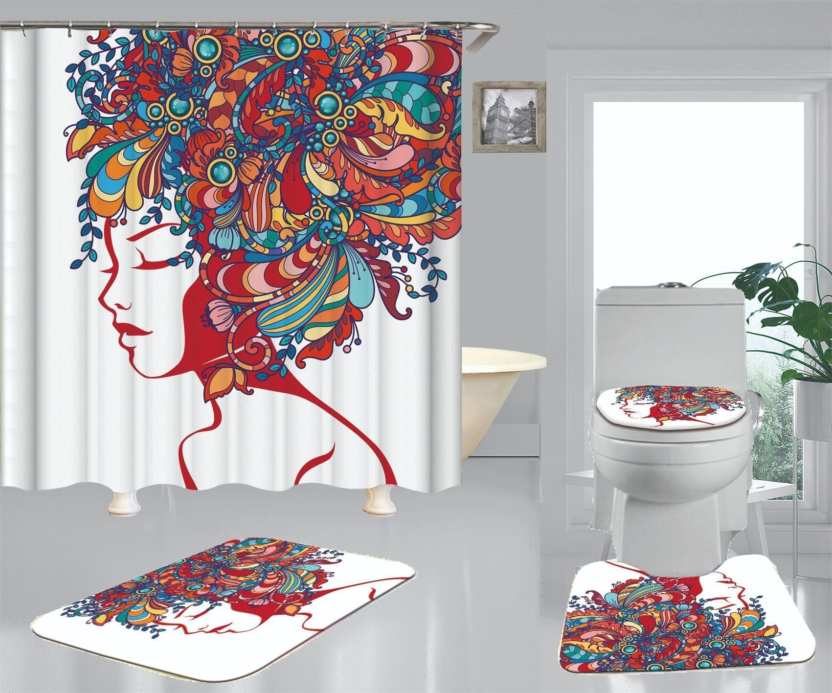Afro  Pattern Polyester Digital Shower Curtain
