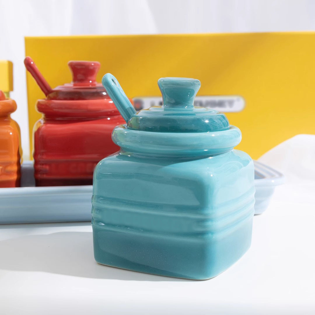 Kitchen Supplies Ceramic Seasoning Jar With Spoon Gift Box Condiment Bottle