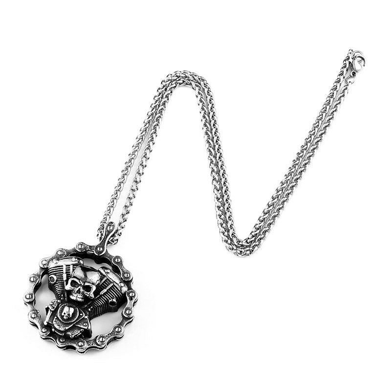 Punk Heavy Metal Skull Head Stainless Steel Pendant Necklace