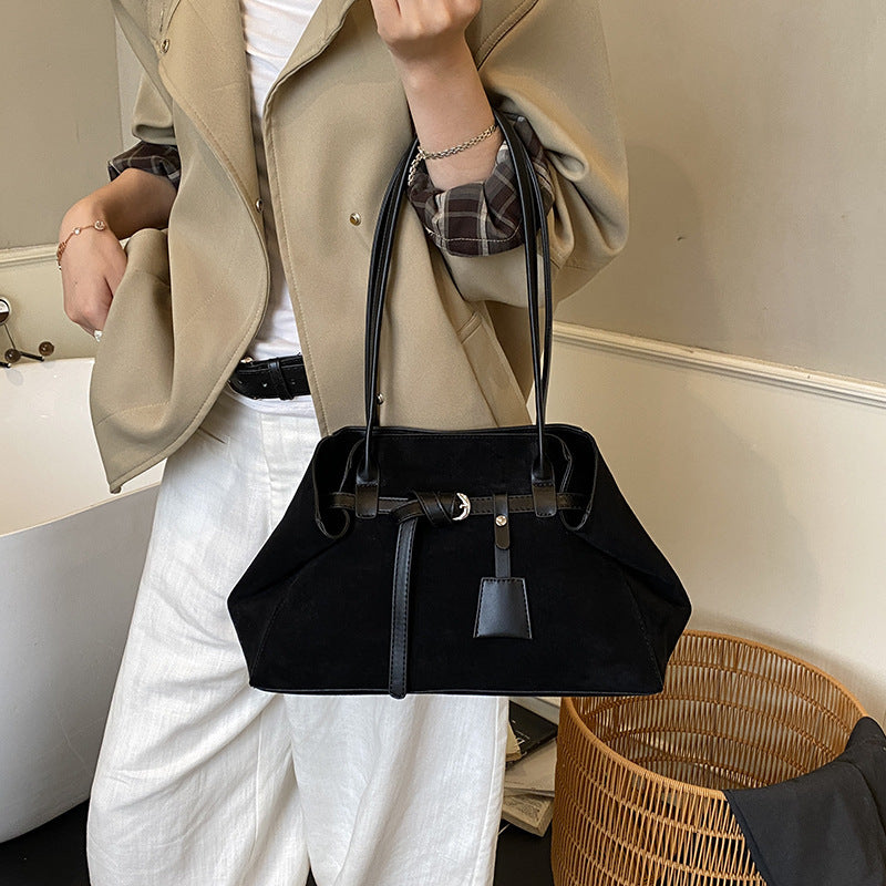 Retro Frosted Suede Tote Bag For Women Large Capacity Shoulder Bag