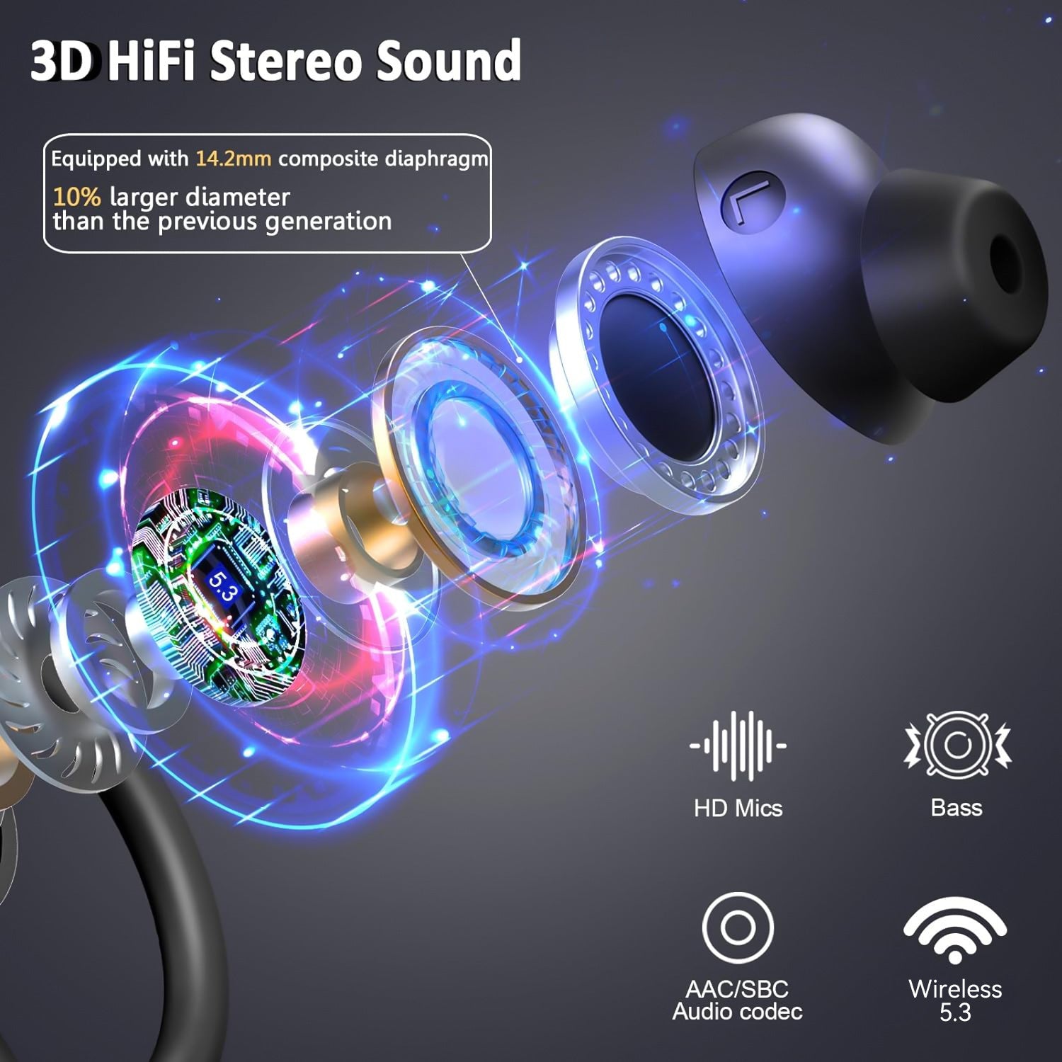 Digital Display Waterproof Sports Q38 Ear-mounted In-ear Noise Reduction Stereo Bluetooth Earphone