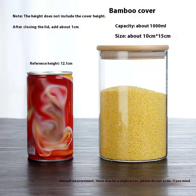 Borosilicate Glass Bamboo Cover Tea Sealed Jar