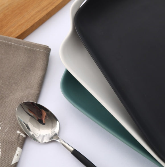 Japanese simple double ear baking tray, home ceramic tableware, matt glaze, rectangular plate, dessert plate