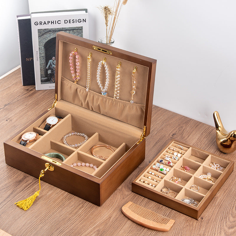 With Lock Jewelry Necklace Wooden Drawer Light Luxury Storage Box