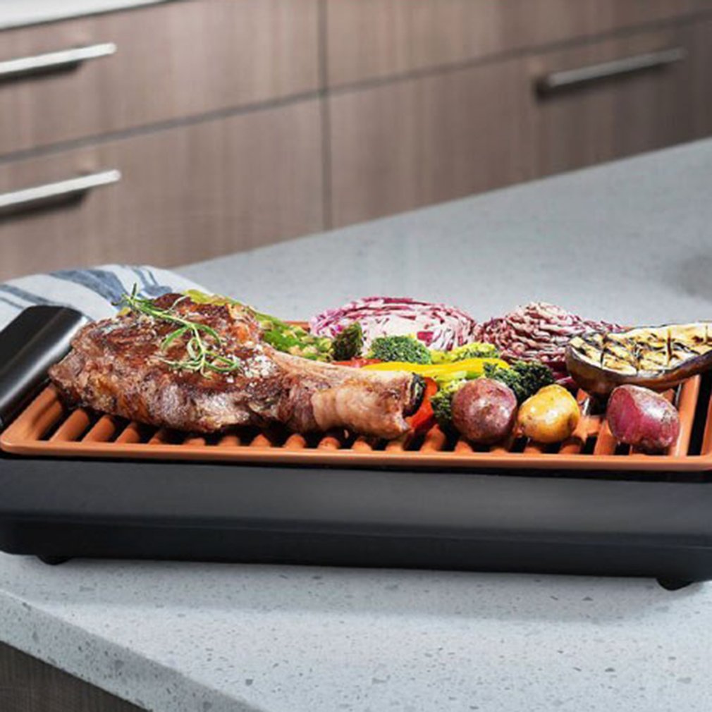 Plaque de barbecue électrothermique antiadhésive durable Barbecue rapide Grill sans fumée avec température