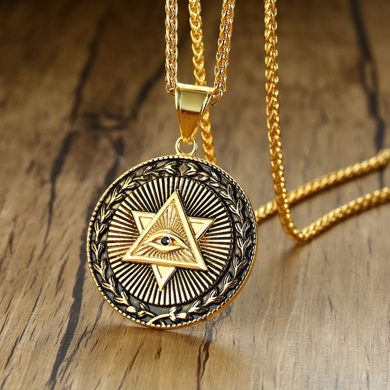 Titanium steel eye of god pendant necklace
