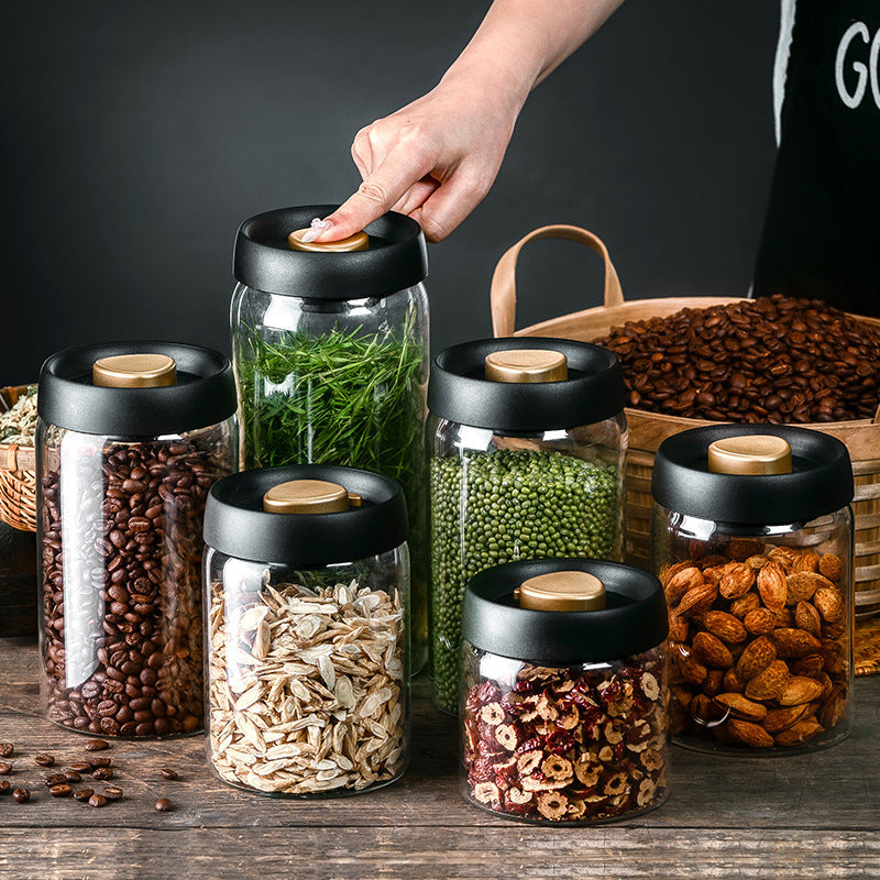 Vacuum Pumping Coffee Nut Glass Storage Jar