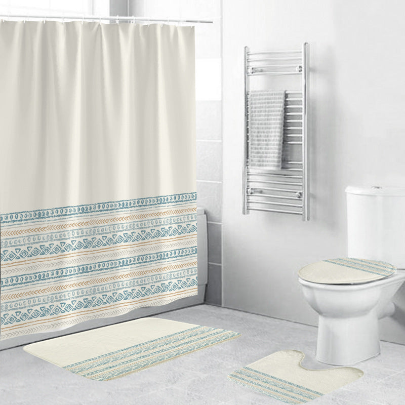 Black And White Pattern Waterproof Green Shower Curtain