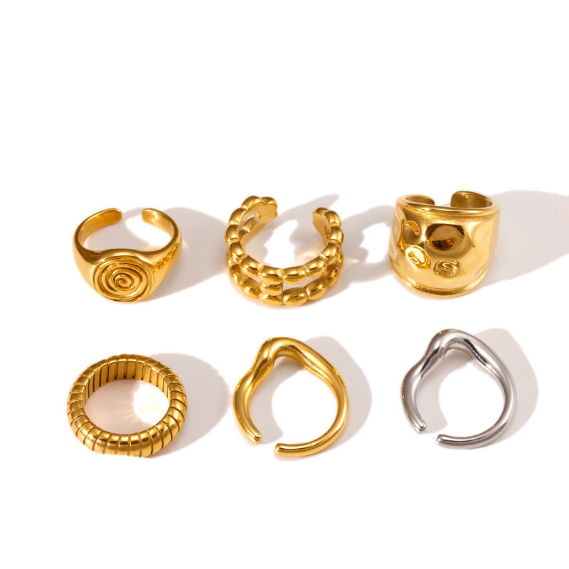 Women's Retro Minority Hammered Opening Couple Rings