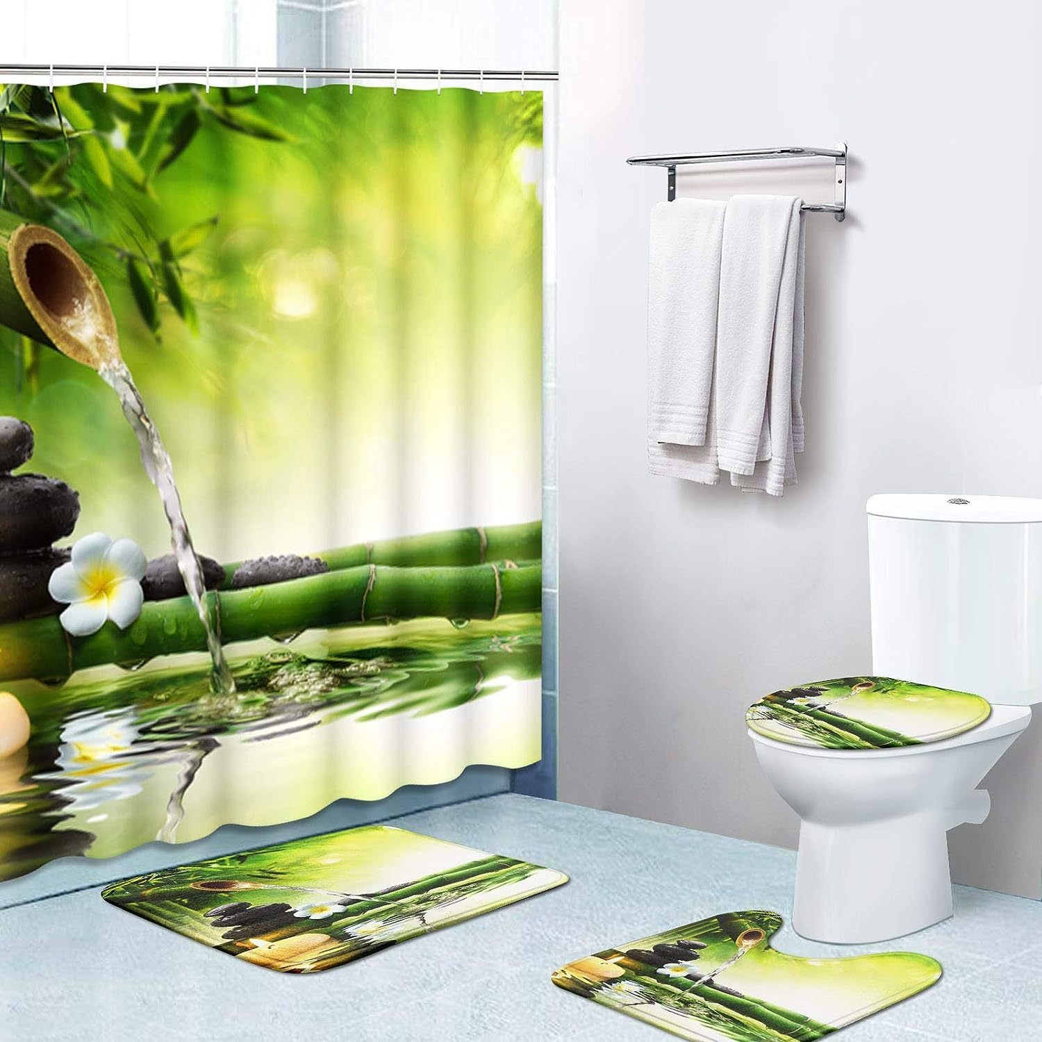 Bathroom Shower Curtain Floor Mat Suit Ocean World Printing