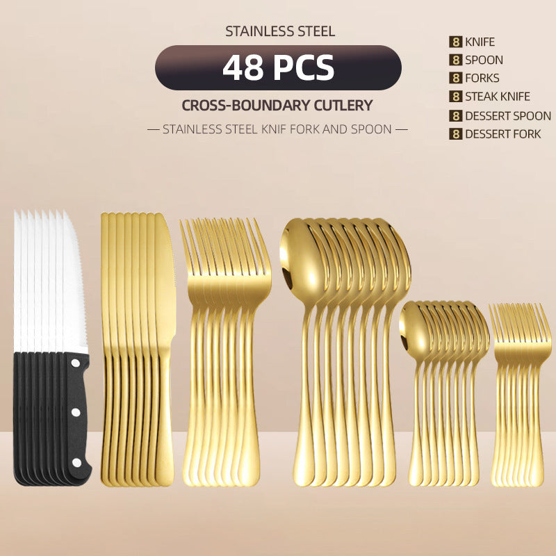 Stainless Steel Tableware 48 Pieces Suit Steak Knife Fork And Spoon