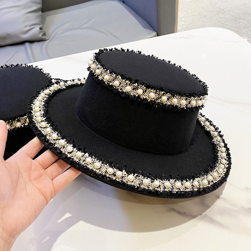Chapeau seau en laine pour femme à perles plates