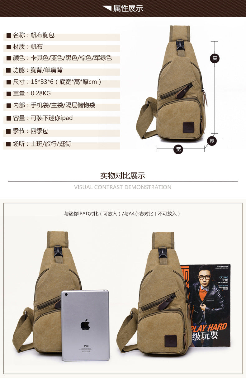 Wholesale new Leisure Canvas chest bag men skew bag Korean tide fashion bag backpack student sports bag
