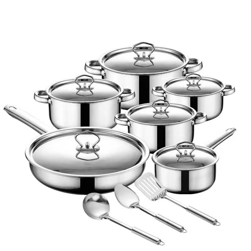Thickened 15PCs Stainless Steel All Steel Pan Set