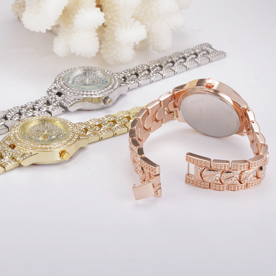 Montre Geneva en alliage entièrement serti de diamants, tendance mode