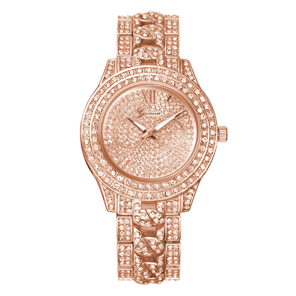 Montre Geneva en alliage entièrement serti de diamants, tendance mode