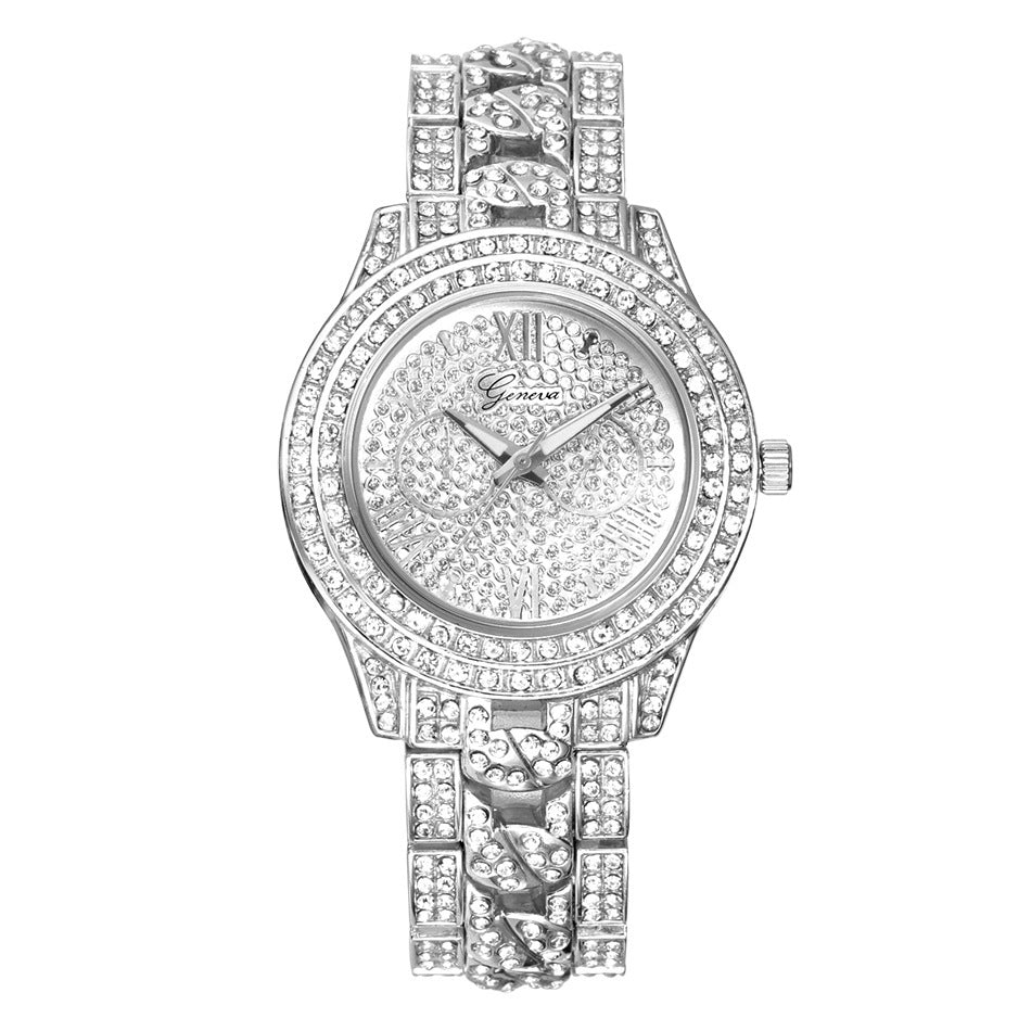 Montre Geneva en alliage entièrement serti de diamants, tendance mode