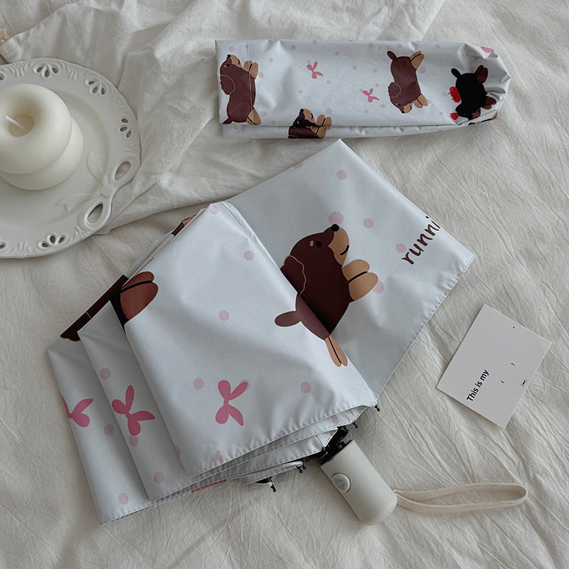Cartoon Foldable And Portable Vinyl Rain Or Shine Dual-use Umbrella