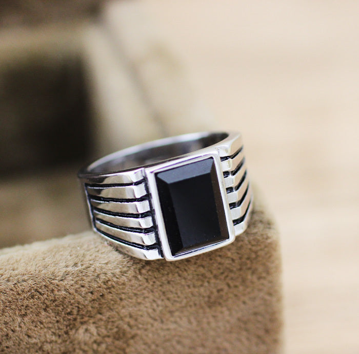 Bague ouverte en argent sterling avec agate noire, bijoux en argent, zircon