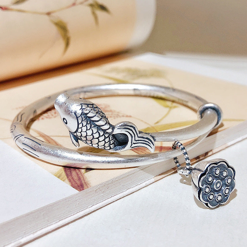 Sterling Silver Retro Literary Ethnic Bracelet