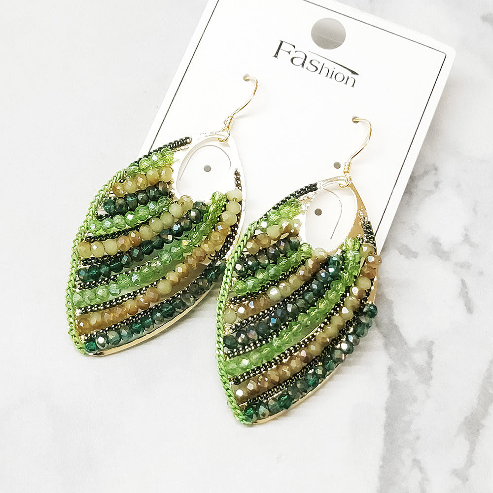Exaggerated Bohemian Style Elegant Leaf Beaded Earrings