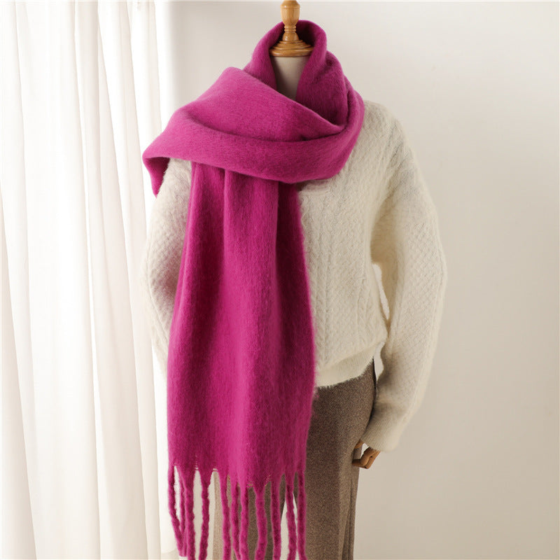 Versatile Winter Thermal Scarf With Extended Tassels