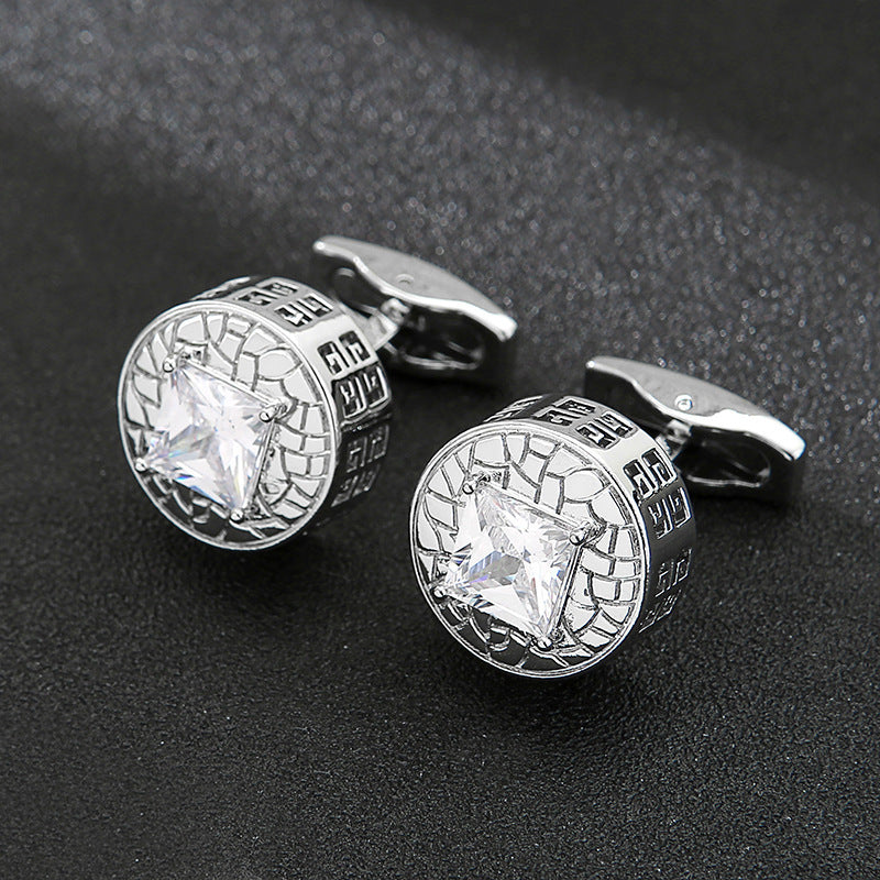 Men's Stylish Round Hollow Crystal Zircon Cufflinks