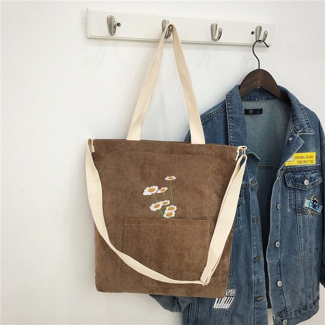Corduroy large capacity canvas bag