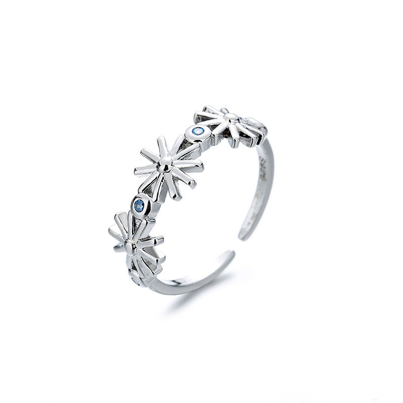 Sterling Silver Exquisite Micro-inlaid Zircon Blue Drop Double Ring