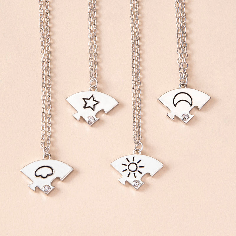 Jigsaw Puzzle Sun Cloud Star Moon Rhinestone Necklaces For Best Friends Sisters Brothers