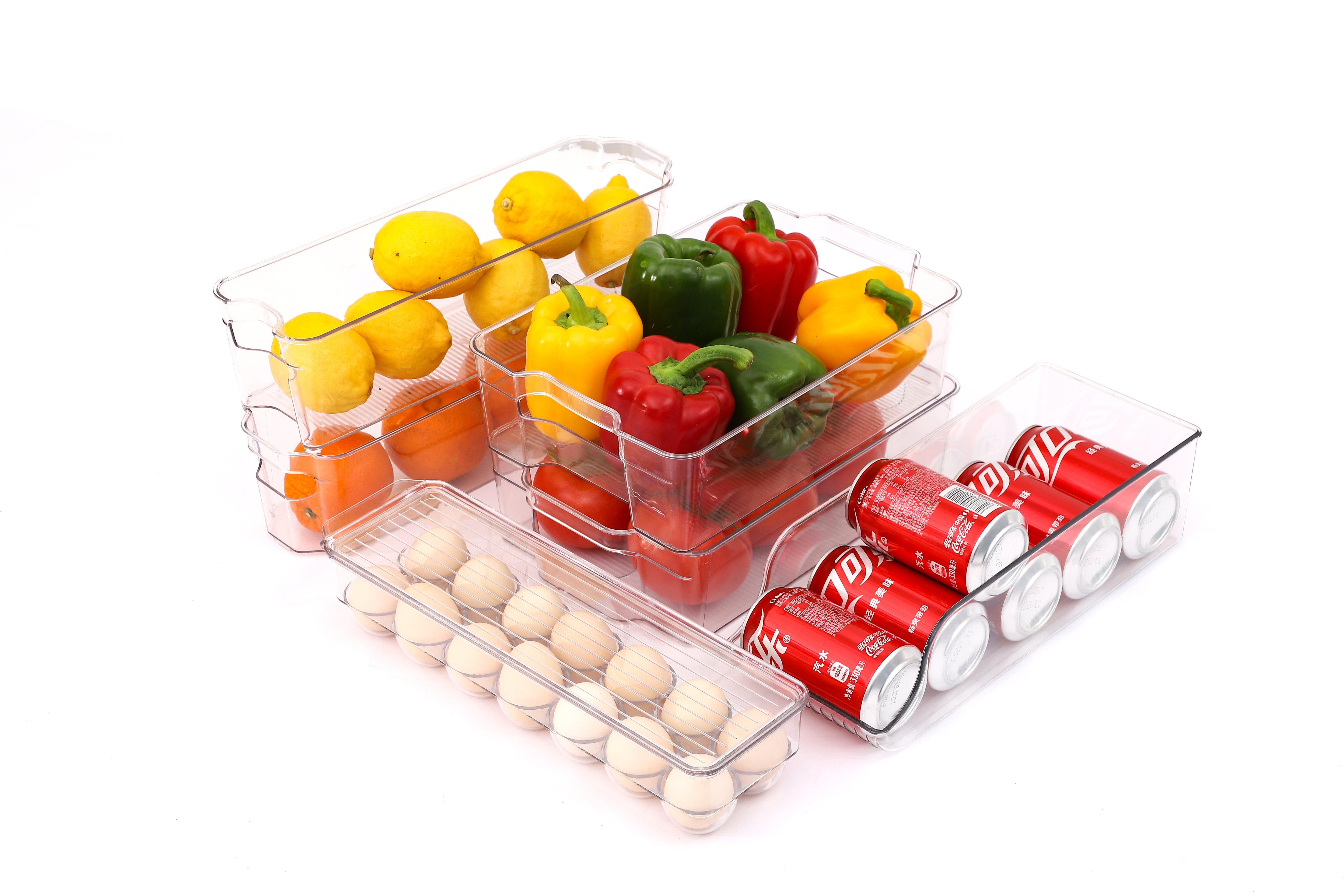 6pcs Refrigerator Organizer Refrigerator Storage Set Plastic Transparent Refrigerator Storage Box Refrigerator Drawer Food Vegetable Beverage Egg Storage