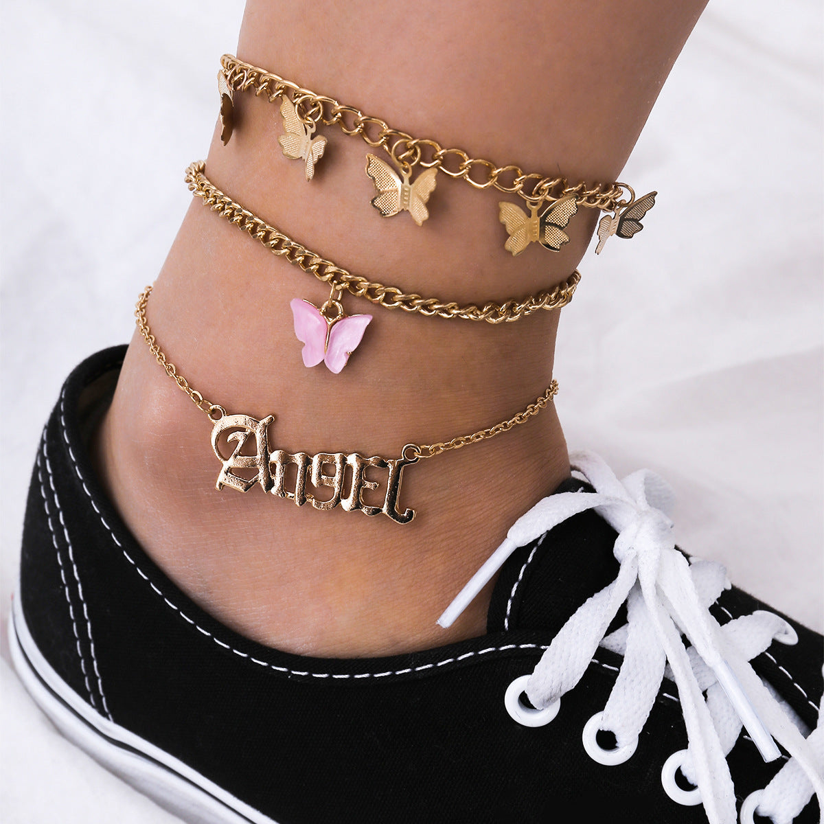 Bracelet de cheville pour femmes avec pendentif papillon, style rétro urbain