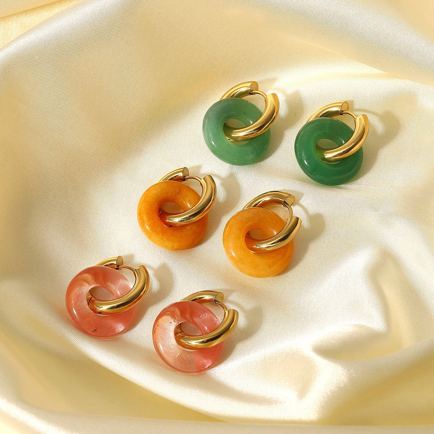 Fashion Retro Natural Stone Ring Earrings For Women
