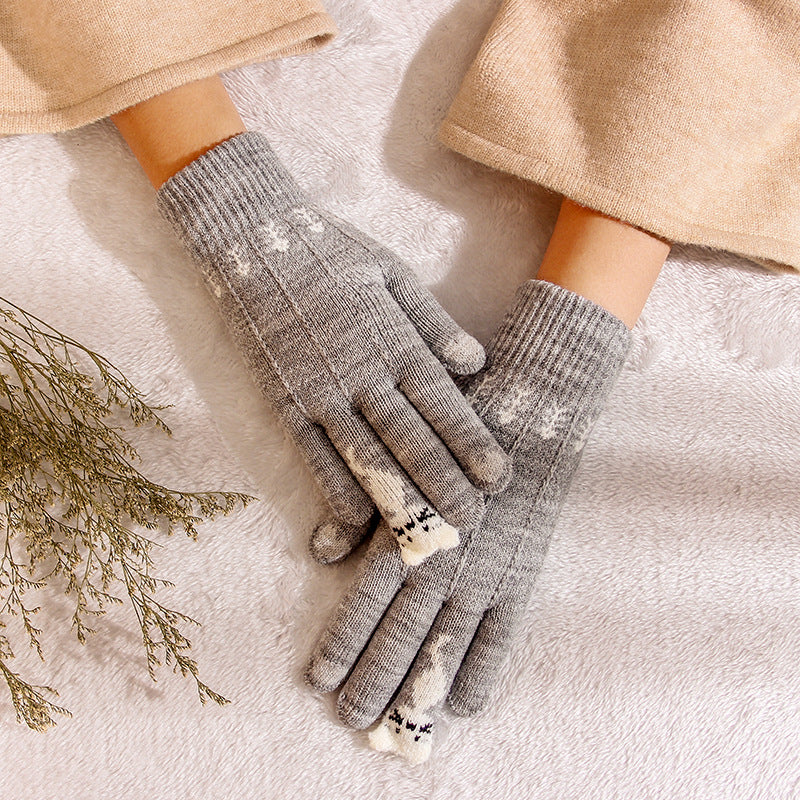 Fawn knit gloves cold warm touch screen wool gloves