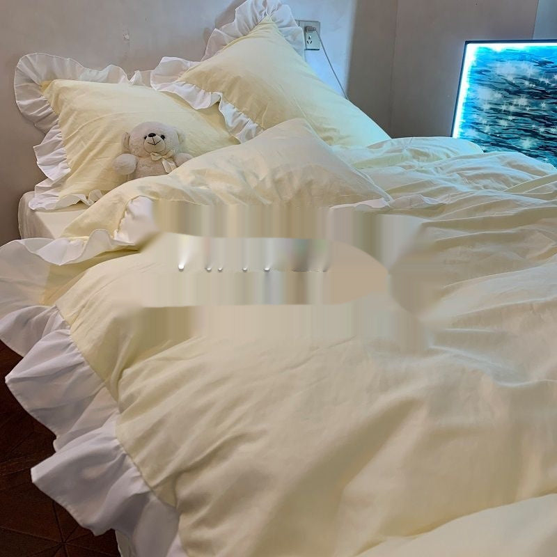 Quilt Cover Washed Cotton Four-piece Set Mori Style Bedding Solid Color Bed Sheet