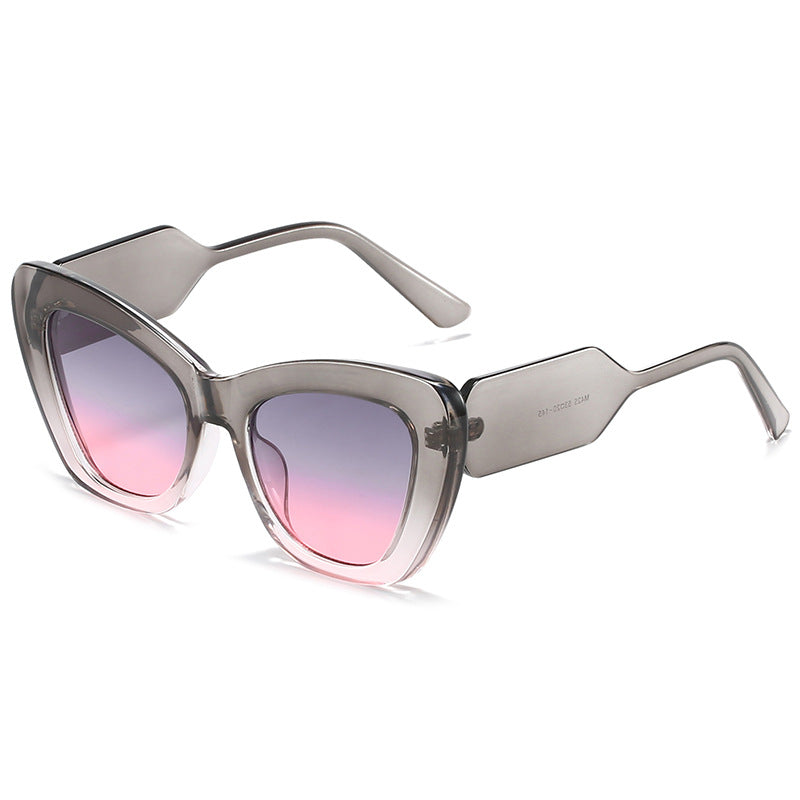 Cat Eye Sunglasses Personality Fashion Color Contrast Large Frame Glasses All-match Flat Sunglasses