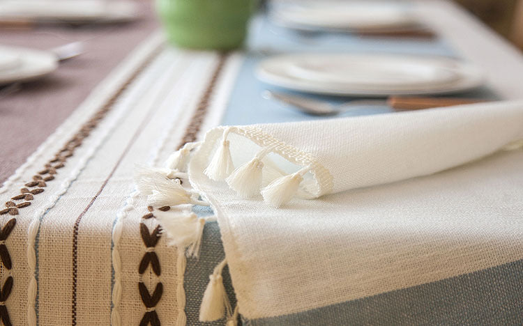 Nordic imitation cotton and linen tassel tablecloth
