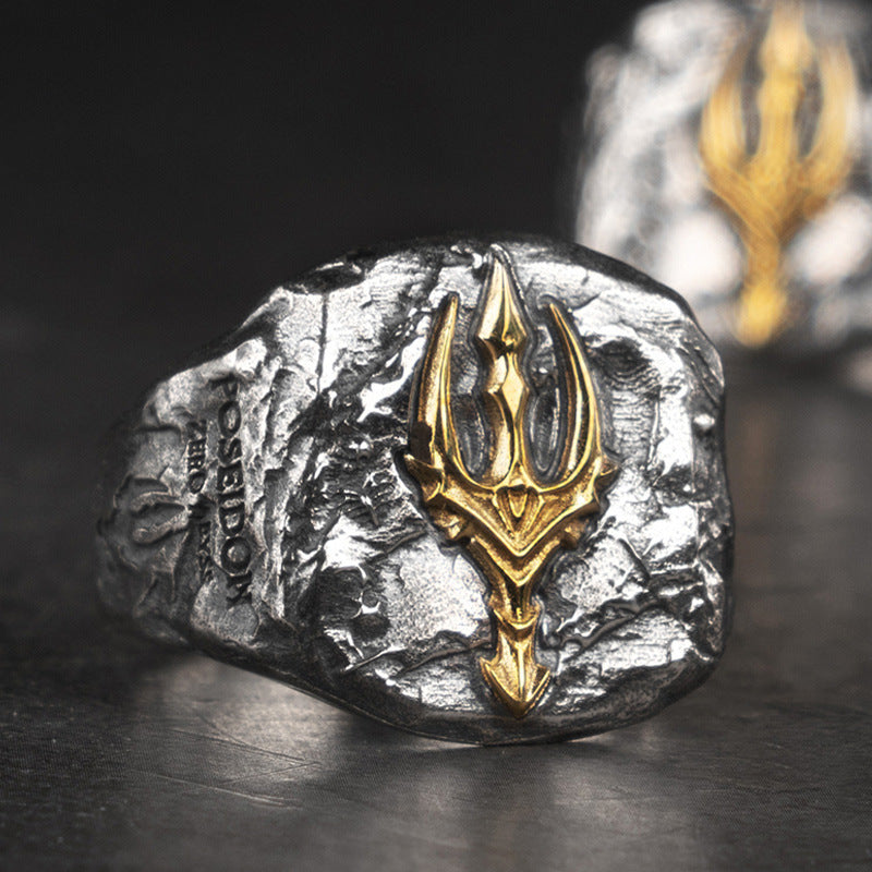 Original Poseidon Ice Rage Trident Silver Ring Trendy Men's